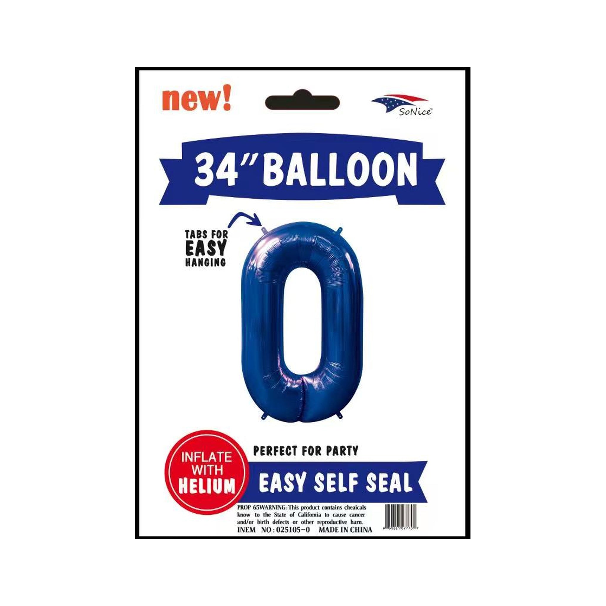 34" Balloon Number 0 Royal Blue